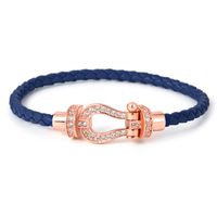 Simple Style Commute Horseshoe Leather Rope Copper Plating Hollow Out Inlay Zircon Unisex Bangle sku image 11