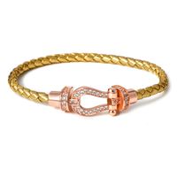 Simple Style Commute Horseshoe Leather Rope Copper Plating Hollow Out Inlay Zircon Unisex Bangle sku image 23