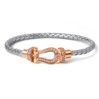 Simple Style Commute Horseshoe Leather Rope Copper Plating Hollow Out Inlay Zircon Unisex Bangle sku image 20