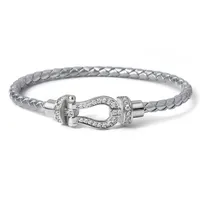 Style Simple Commuer Fer À Cheval Corde En Cuir Le Cuivre Placage Évider Incruster Zircon Unisexe Bracelet sku image 19