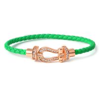 Simple Style Commute Horseshoe Leather Rope Copper Plating Hollow Out Inlay Zircon Unisex Bangle sku image 14
