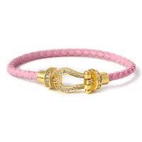 Style Simple Commuer Fer À Cheval Corde En Cuir Le Cuivre Placage Évider Incruster Zircon Unisexe Bracelet sku image 42