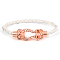 Simple Style Commute Horseshoe Leather Rope Copper Plating Hollow Out Inlay Zircon Unisex Bangle sku image 50