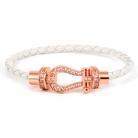 Style Simple Commuer Fer À Cheval Corde En Cuir Le Cuivre Placage Évider Incruster Zircon Unisexe Bracelet sku image 53