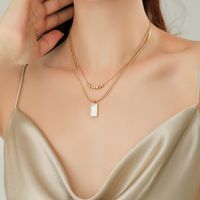 Simple Style Rectangle Titanium Steel Copper Plating Inlay Shell 18k Gold Plated Layered Necklaces sku image 1