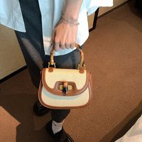 Women's Pu Leather Color Block Elegant Classic Style Square Lock Clasp Shoulder Bag Handbag Crossbody Bag sku image 4