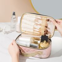 Femmes Moyen Toutes Les Saisons Faux Cuir Couleur Unie Élégant Carré Fermeture Éclair Trousse De Maquillage main image 3