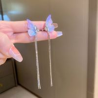 1 Pair Sweet Tassel Flower Butterfly Inlay Imitation Pearl Alloy Rhinestones Drop Earrings sku image 6