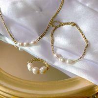 Elegant Geometric Stainless Steel Freshwater Pearl Plating Rings Earrings Necklace 1 Piece 1 Pair main image 1