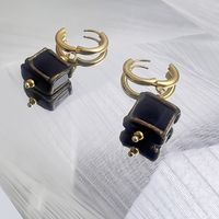 1 Pair Commute Square Inlay Stainless Steel Glass Drop Earrings sku image 4