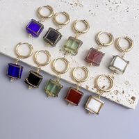 1 Pair Commute Square Inlay Stainless Steel Glass Drop Earrings main image 2