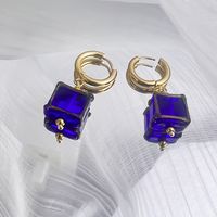1 Pair Commute Square Inlay Stainless Steel Glass Drop Earrings sku image 2