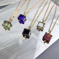 Retro Square Stainless Steel Inlay Glass Pendant Necklace main image 1