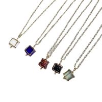 Retro Square Stainless Steel Inlay Glass Pendant Necklace main image 4