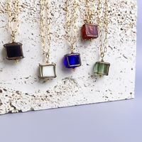 Retro Square Stainless Steel Inlay Glass Pendant Necklace main image 3