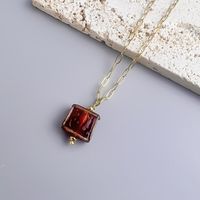 Retro Square Stainless Steel Inlay Glass Pendant Necklace sku image 6
