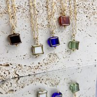Retro Square Stainless Steel Inlay Glass Pendant Necklace main image 2