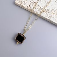 Retro Square Stainless Steel Inlay Glass Pendant Necklace sku image 9