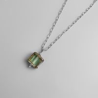 Retro Square Stainless Steel Inlay Glass Pendant Necklace sku image 3