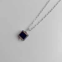 Retro Square Stainless Steel Inlay Glass Pendant Necklace sku image 4