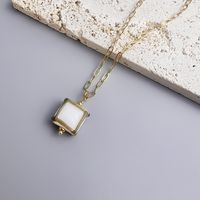 Retro Square Stainless Steel Inlay Glass Pendant Necklace sku image 10