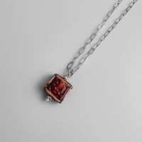 Retro Square Stainless Steel Inlay Glass Pendant Necklace sku image 1