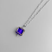 Retro Square Stainless Steel Inlay Glass Pendant Necklace sku image 2