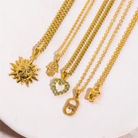 Glam Retro Sun Palm Heart Shape Copper 18k Gold Plated Zircon Pendant Necklace In Bulk main image 1