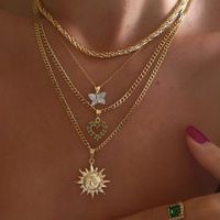Glam Retro Sun Palm Heart Shape Copper 18k Gold Plated Zircon Pendant Necklace In Bulk main image 5