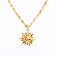 Glam Retro Sun Palm Heart Shape Copper 18k Gold Plated Zircon Pendant Necklace In Bulk sku image 3