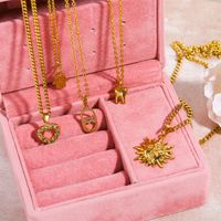 Glam Retro Sun Palm Heart Shape Copper 18k Gold Plated Zircon Pendant Necklace In Bulk main image 2