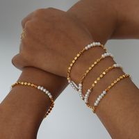 Simple Style Color Block Freshwater Pearl Copper Beaded Bracelets main image 1
