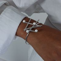 Simple Style Irregular Pearl Titanium Steel Plating Inlay Artificial Pearls Rings Bracelets sku image 4