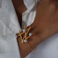 Einfacher Stil Irregulär Perle Titan Stahl Überzug Inlay Künstliche Perlen Ringe Armbänder sku image 5