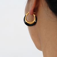 1 Pair Simple Style Color Block Plating Titanium Steel Hoop Earrings main image 4