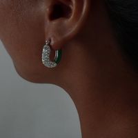 1 Pair Simple Style Solid Color Inlay Titanium Steel Rhinestones Earrings sku image 1