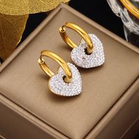1 Pair Modern Style Heart Shape Plating Inlay Stainless Steel Artificial Gemstones Earrings main image 3