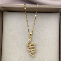 Simple Style Snake Stainless Steel Inlay Zircon Pendant Necklace sku image 10