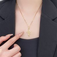 Simple Style Snake Stainless Steel Inlay Zircon Pendant Necklace main image 3
