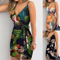 Women's Strap Dress Elegant Sexy V Neck Printing Hollow Out Sleeveless Leaves Flower Above Knee Casual Outdoor Daily main image 1