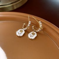 1 Pair Simple Style Heart Shape Inlay Copper Rhinestones Pearl Earrings main image 2