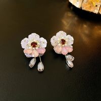 1 Pair Simple Style Flower Inlay Copper Zircon Drop Earrings sku image 16