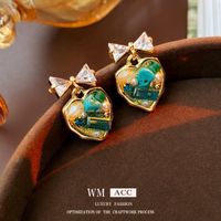 1 Pair Simple Style Flower Inlay Copper Zircon Drop Earrings sku image 3