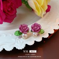 1 Pair Simple Style Flower Inlay Copper Zircon Drop Earrings sku image 10