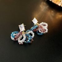 1 Pair Simple Style Flower Inlay Copper Zircon Drop Earrings sku image 14