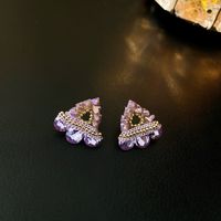 1 Pair Simple Style Flower Inlay Copper Zircon Drop Earrings sku image 12