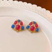 1 Pair Classical Lady Cross Enamel Plating Inlay Copper Ear Studs sku image 239