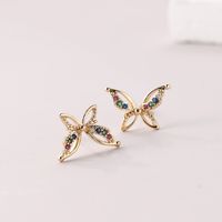 1 Pair Elegant Butterfly Inlay Copper Zircon Ear Studs main image 2