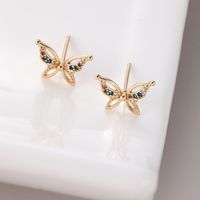 1 Pair Elegant Butterfly Inlay Copper Zircon Ear Studs sku image 1