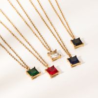 Simple Style Square Stainless Steel Titanium Steel Inlay Zircon Pendant Necklace main image 4